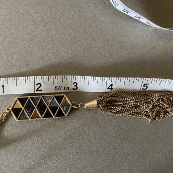 Gorgeous Gold Electroplated 60's Tassel Pendant with Inlaid Stones on a 30" - Picture 4 of 7